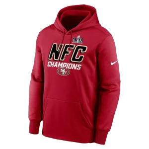 San francisco 49ers nike 2023 nfc champions iconic pullover hoodie – scarlet Multi M