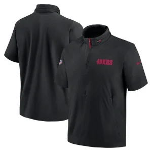San francisco 49ers nike 2024 sideline coach short sleeve half zip hoodie jacket Black