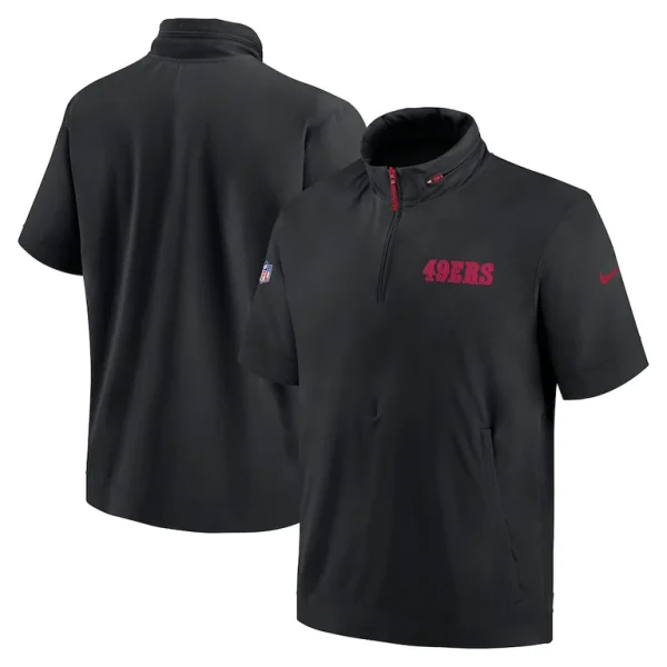 San francisco 49ers nike 2024 sideline coach short sleeve half zip hoodie jacket Black