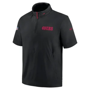 San francisco 49ers nike 2024 sideline coach short sleeve half zip hoodie jacket Black M