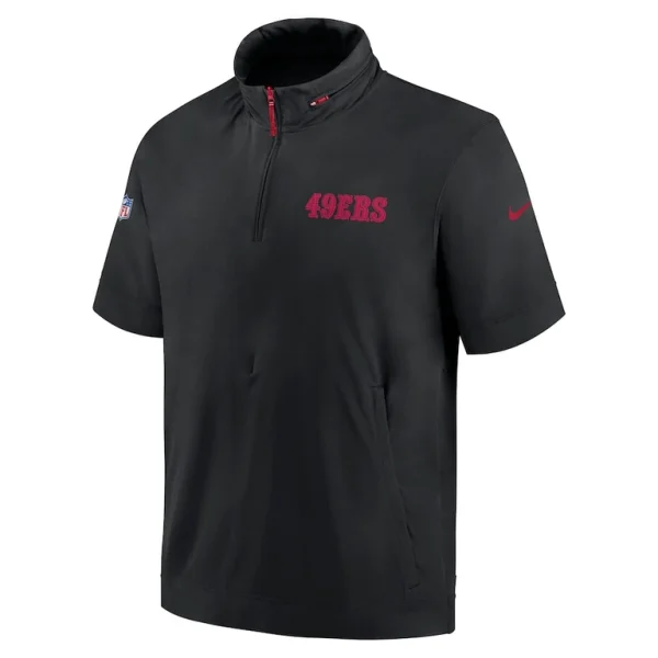 San francisco 49ers nike 2024 sideline coach short sleeve half zip hoodie jacket Black M