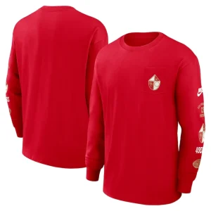 San francisco 49ers nike rewind heavy max 90 pocket long sleeve t shirt Scarlet