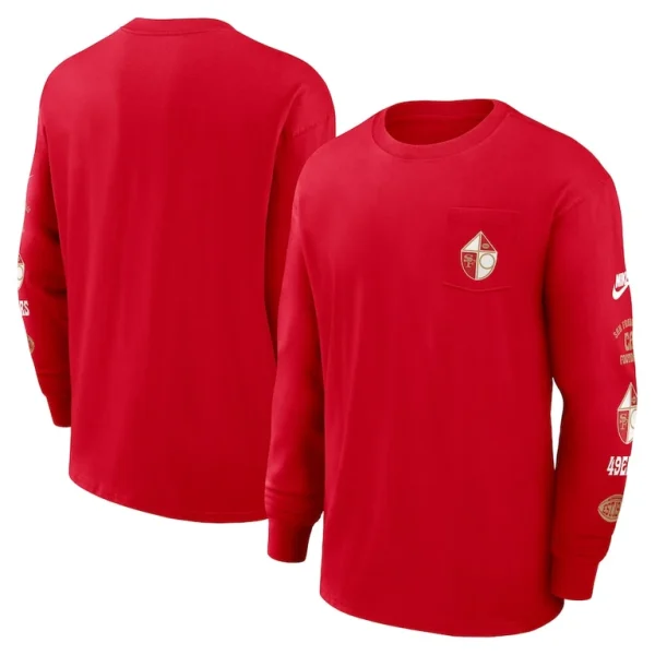 San francisco 49ers nike rewind heavy max 90 pocket long sleeve t shirt Scarlet