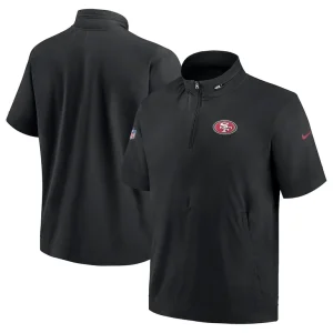 San francisco 49ers nike sideline coach short sleeve hoodie quarter zip jacket Black