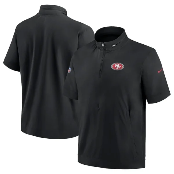 San francisco 49ers nike sideline coach short sleeve hoodie quarter zip jacket Black