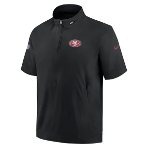 San francisco 49ers nike sideline coach short sleeve hoodie quarter zip jacket Black M