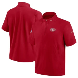 San francisco 49ers nike sideline coach short sleeve hoodie quarter zip jacket Scarlet