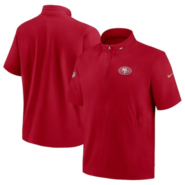 San francisco 49ers nike sideline coach short sleeve hoodie quarter zip jacket Scarlet