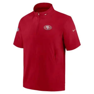 San francisco 49ers nike sideline coach short sleeve hoodie quarter zip jacket Scarlet M