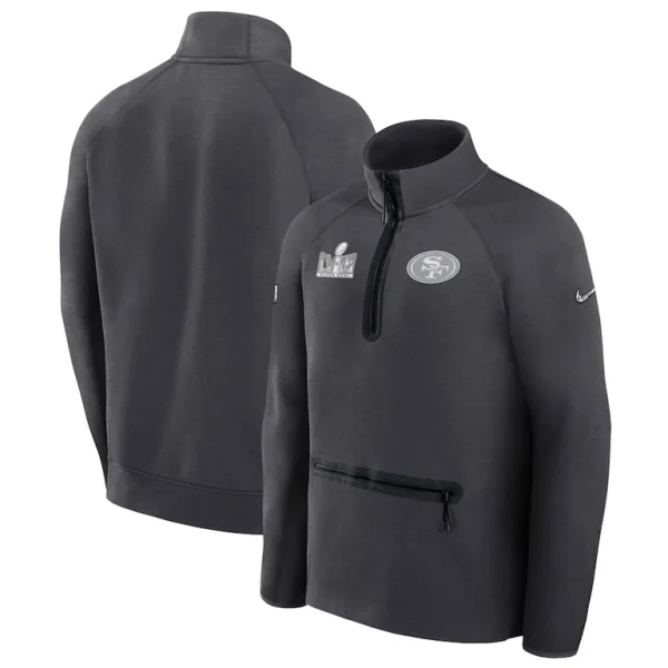 San francisco 49ers nike super bowl lviii opening night tech fleece half zip pullover top anthracite Multi