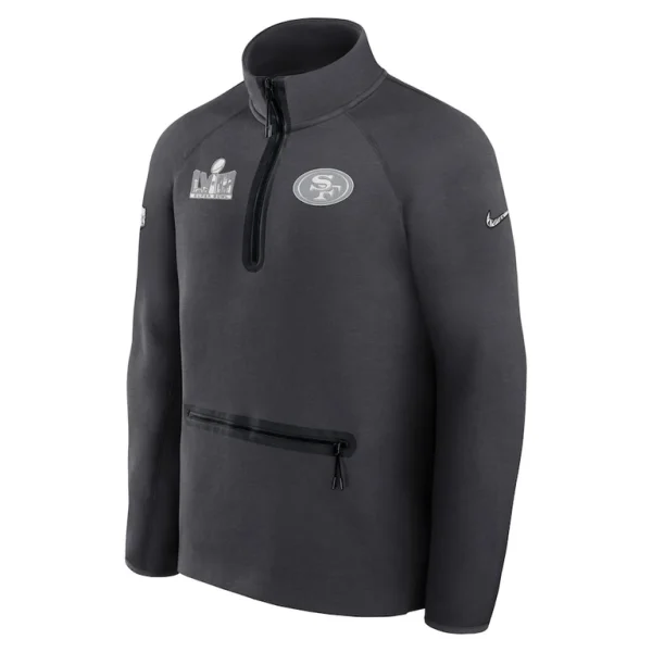 San francisco 49ers nike super bowl lviii opening night tech fleece half zip pullover top anthracite Multi M