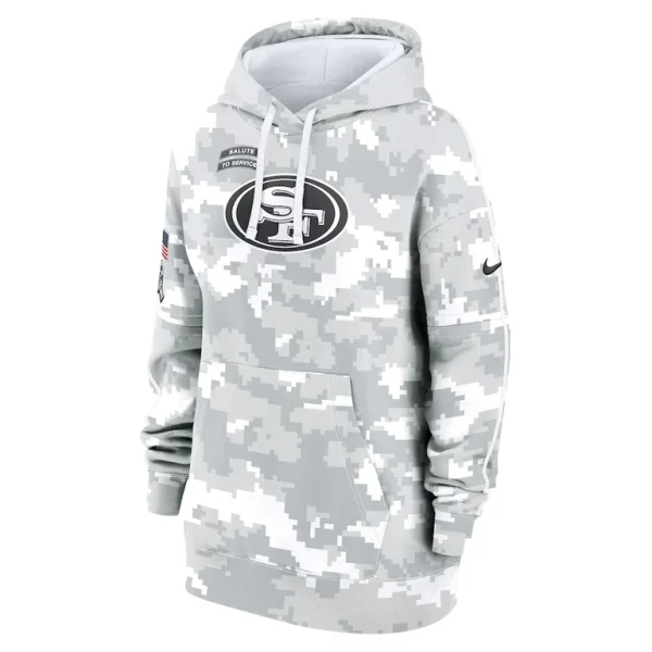 San francisco 49ers nike womens 2024 salute to service club fleece oversized pullover hoodie Arctic camo S