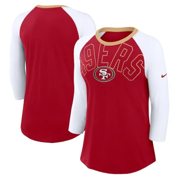 San francisco 49ers nike womens knockout arch raglan tri blend 34 sleeve t shirt Scarletwhite