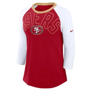 San francisco 49ers nike womens knockout arch raglan tri blend 34 sleeve t shirt Scarletwhite S