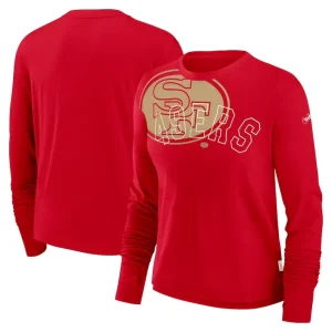 San francisco 49ers nike womens layered logo cropped long sleeve fashion t shirt Scarlet