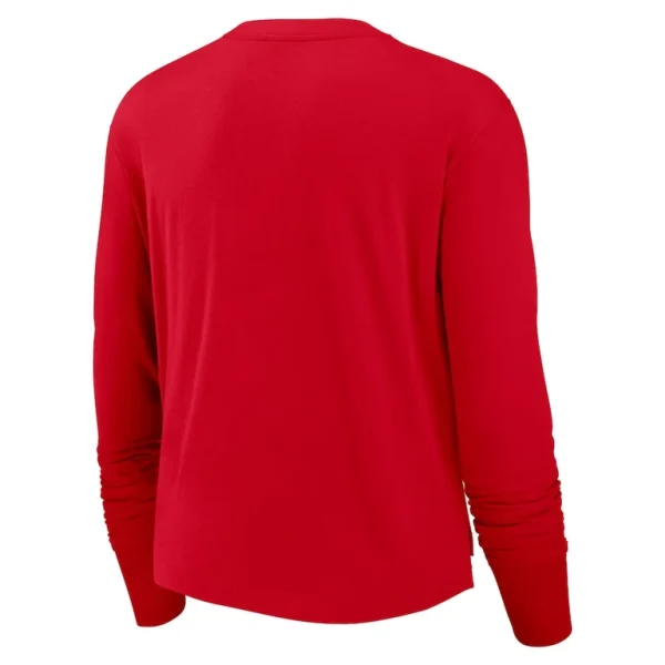 San francisco 49ers nike womens layered logo cropped long sleeve fashion t shirt Scarlet M