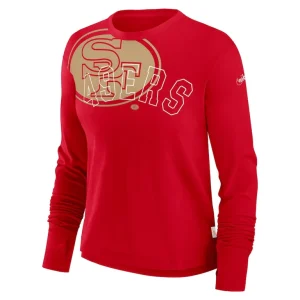 San francisco 49ers nike womens layered logo cropped long sleeve fashion t shirt Scarlet S