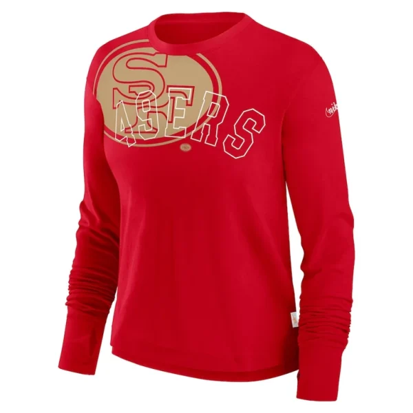 San francisco 49ers nike womens layered logo cropped long sleeve fashion t shirt Scarlet S