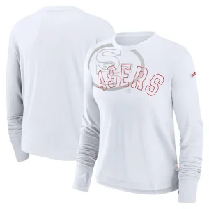 San francisco 49ers nike womens layered logo cropped long sleeve fashion t shirt White
