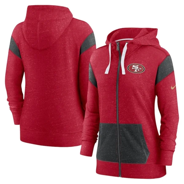 San francisco 49ers nike womens monaco lightweight full zip hoodie Scarletheather black
