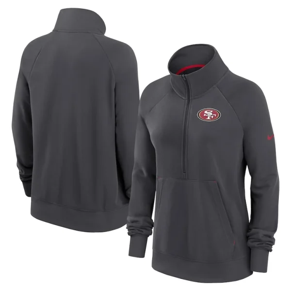 San francisco 49ers nike womens premium raglan performance half zip sweatshirt Charcoal