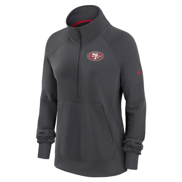 San francisco 49ers nike womens premium raglan performance half zip sweatshirt Charcoal S