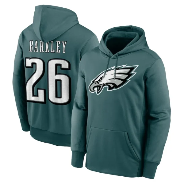 Saquon barkley philadelphia eagles nike player name number performance pullover hoodie Midnight green