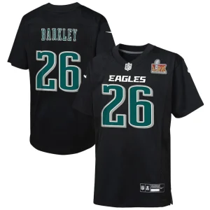Saquon barkley philadelphia eagles nike youth super bowl lix patch fashion game player jersey Carbon black