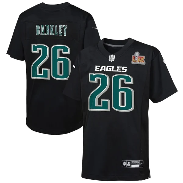Saquon barkley philadelphia eagles nike youth super bowl lix patch fashion game player jersey Carbon black