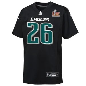 Saquon barkley philadelphia eagles nike youth super bowl lix patch fashion game player jersey Carbon black Yth M