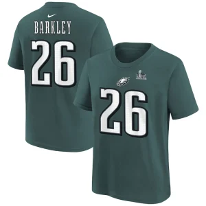 Saquon barkley philadelphia eagles nike youth super bowl lix player name number t shirt Midnight green