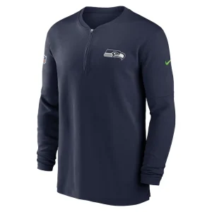 Seattle seahawks nike 2023 sideline performance long sleeve tri blend quarter zip top Navy M