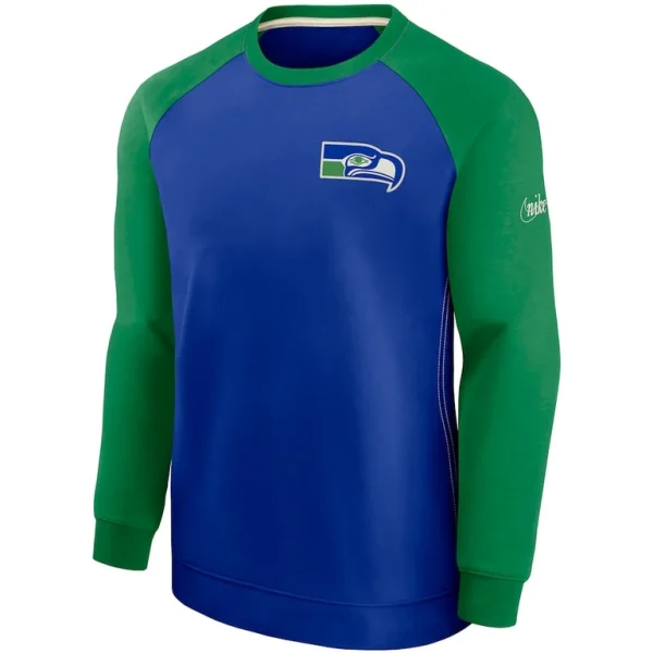 Seattle seahawks nike historic raglan crew performance sweater Royalgreen M