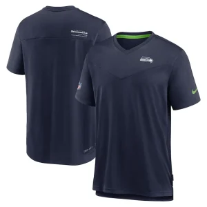 Seattle seahawks nike sideline coach chevron lock up logo v neck performance t shirt Heather navy