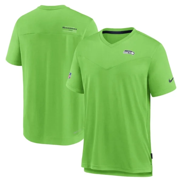 Seattle seahawks nike sideline coach chevron lock up logo v neck performance t shirt Neon green