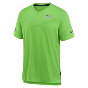 Seattle seahawks nike sideline coach chevron lock up logo v neck performance t shirt Neon green S