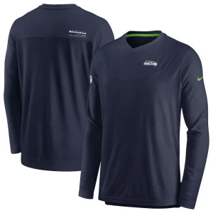 Seattle seahawks nike sideline coach chevron lock up long sleeve v neck performance t shirt Navy