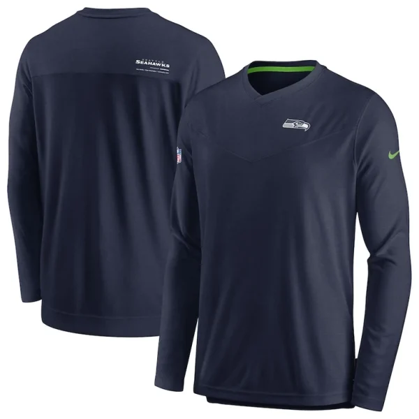 Seattle seahawks nike sideline coach chevron lock up long sleeve v neck performance t shirt Navy