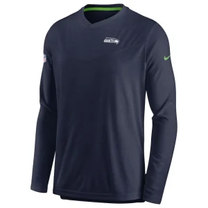 Seattle seahawks nike sideline coach chevron lock up long sleeve v neck performance t shirt Navy M
