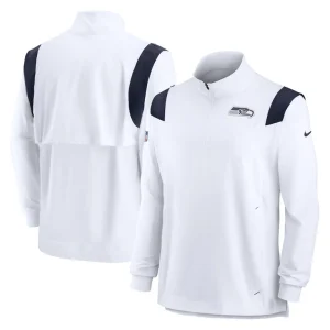 Seattle seahawks nike sideline coaches chevron lockup quarter zip top White