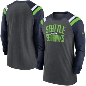 Seattle seahawks nike tri blend raglan athletic long sleeve fashion t shirt Heathered charcoalcollege navy