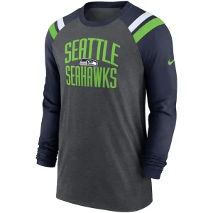 Seattle seahawks nike tri blend raglan athletic long sleeve fashion t shirt Heathered charcoalcollege navy M