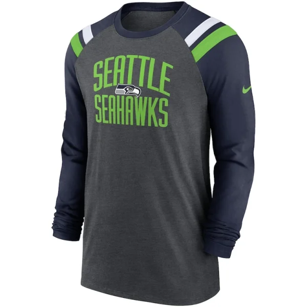 Seattle seahawks nike tri blend raglan athletic long sleeve fashion t shirt Heathered charcoalcollege navy M