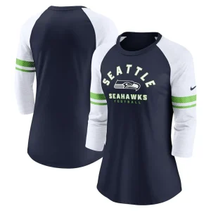 Seattle seahawks nike womens fashion 34 sleeve lightweight raglan fashion t shirt Navy