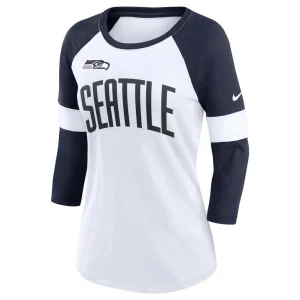 Seattle seahawks nike womens football pride raglan 34 sleeve t shirt Whiteheather college navy S