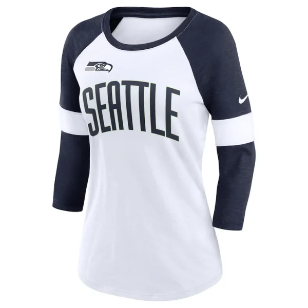 Seattle seahawks nike womens football pride raglan 34 sleeve t shirt Whiteheather college navy S