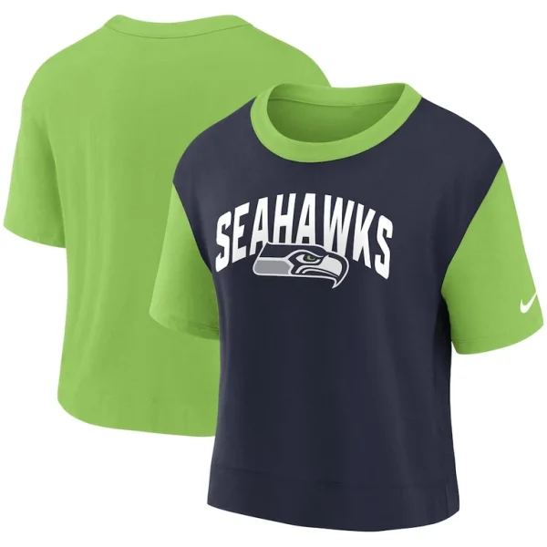 Seattle seahawks nike womens high hip fashion t shirt Neon greencollege navy