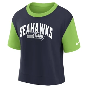 Seattle seahawks nike womens high hip fashion t shirt Neon greencollege navy S