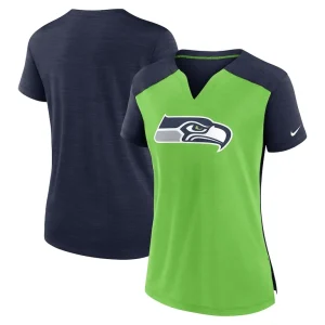 Seattle seahawks nike womens impact exceed performance notch neck t shirt Neon greencollege navy