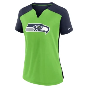 Seattle seahawks nike womens impact exceed performance notch neck t shirt Neon greencollege navy S